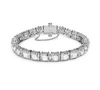Swarovski Pulsera Ortyx para Mujer, con Cristales Blancos de Corte Cuadrado, en Baño de Rodio, Colección Swarovski Millenia