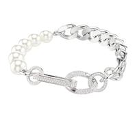 Swarovski Pulsera para mujer Dextera, Crystal Pearl, Enlaces mixtos, Blanco, Baño de Rodio