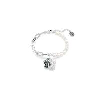 Swarovski Pulsera Swan, Strand Crystal Pearls en White, con un Cisne en el Centro, Zirconia en Black y en White en Tallas Redondas y Marquise, Baño en Rodio y Rutenio