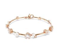 Swarovski Pulsera Tennis Constella Crystal Pearl, Tallas redondas, Blanca, Baño tono oro rosa