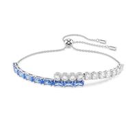 Swarovski Pulsera Tennis Matrix, Diseño Bañado en Rodio que Presenta Zirconia Transparentes y Azules en una Vívida Mezcla de Tallas Redondas y Baguette, Tallas Mixtas, Baño de Rodio, Azul