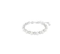 Swarovski Pulsera Tennis Matrix, Perla de cristal, Talla redonda, Blanca, Baño de rodio