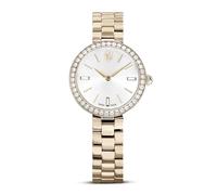 Swarovski Reloj Certa, fabricado en Suiza, pulsera de metal, tono dorado, acabado dorado champán, Azul, Contemporáneo