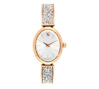 Swarovski Reloj Crystal Rock Oval, Brazalete de Metal, Acabado en Tono Oro Rosa, Blanco, Fabricado en Suiza