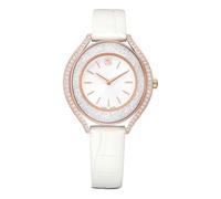 Swarovski Reloj Crystalline Aura, Fabricado en Suiza, Correa de Piel, Blanco, Acabado Tono Oro Rosa