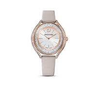Swarovski Reloj Crystalline Aura para Mujer, con Correa de Piel Gris, Cristales Blancos Tallados y Baño Tono Oro Rosa, Colección Crystalline Aura