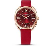 Swarovski Reloj Crystalline Glam, correa de piel, rojo, PVD tono oro rosa
