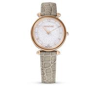 Swarovski Reloj Crystalline Wonder, Fabricado en Suiza, Correa de Piel, Beige, Acabado Tono Oro Rosa