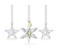 Swarovski Set de Decoraciones 3D Annual Edition 2025, con una Estrella en Cristal y 2 Little Star, en Total 773 Facetas, suspendidas de Cintas de Grosgrain Blancas con Detalles en Tono Dorado