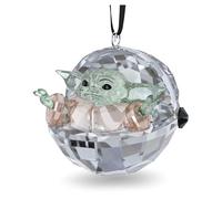 Swarovski Star Wars Decoración The Mandalorian Grogu, Figura Decorativa de Cristales Multicolores con Cinta de Canalé Negra y Detalles en Metal