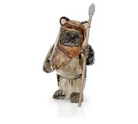 Swarovski Star Wars, Figura Ewok Wicket Decorativa en Cristal Negro y Marrón, Metal Lacado en Gris
