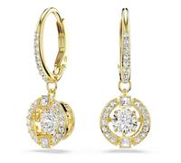 Swarovski Una Angelic Pendientes Colgantes, Talla Redonda, Blanco, Acabado En Oro De 18 Quilates