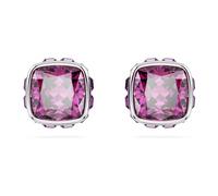 Swarovski Pendientes de botón Birthstone, Talla cuadrada, Febrero, Morados, Baño de rodio