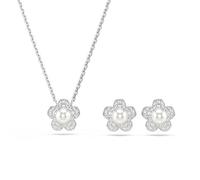 Swarovski x Ariana Grande Conjunto, Perla de cristal, Talla redonda, Flor, Blanco, Baño de rodio