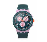 Swatch Cronógrafo, Esfera Verde Oscuro, Subesferas Rosa, Correa Texturizada Verde, Caja Rosa