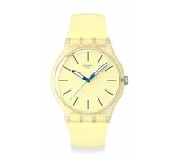 Swatch Reloj Analógico, Esfera Amarillo Claro Texturizada, Agujas Luminiscentes, Caja Transparente SO29J102