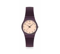 Swatch Reloj Analógico, Esfera Beige con Números, Caja y Correa Morado Oscuro