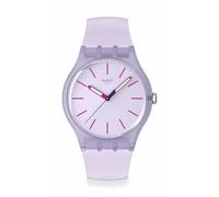 Swatch Reloj Analógico Unisex, Esfera Texturizada Morada Clara, Manecillas Rosa Oscuro, Correa de Silicona Morada