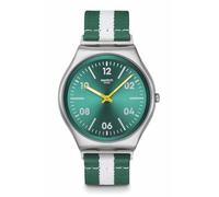 Swatch Reloj casual unisex de cuarzo de acero inoxidable verde a rayas, Rayas casuales