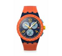 Swatch Reloj cronógrafo, SUSI400 Camo Flash, esfera azul marino con detalles naranjas, correa de silicona