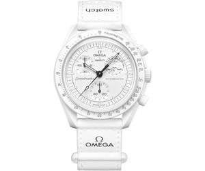 Swatch Reloj de pulsera Moonswatch Omega x Mission to the Moonphase Snoopy, Blanco, pulsera