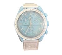 Swatch Reloj de pulsera MoonSwatch Omega x Mission to Uranus de piel de avestruz, azul claro, Correa