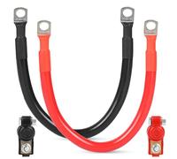 SWAWIS 2 Piezas Cable Bateria Coche M10 30cm Cable 35mm² Cable de Batería 12V/24V con Terminales de Anillo para Solar Moto Cable de Batería de Coche a Tierra, Negro + Rojo