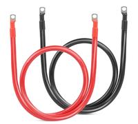 SWAWIS 2 Piezas Cable Bateria Coche M8 100cm Cable 35mm² Cable de Batería 12V/24V con Terminales de Anillo para Solar Moto Cable de Batería de Coche a Tierra, Negro + Rojo