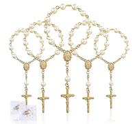 SWAWIS 30 Piezas Rosarios de Bautismo Mini Rosarios de Dedo de Cuentas de Perlas de Imitación para Bautizo de Comunión de la Boda de la Fiesta, Oro