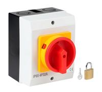 SWAWIS 32A Interruptor Principal Giratorio con Carcasa 4 Polos, IP65, Contactos de Plata Pura, para Conectar y Desconectar Circuitos Pequeños