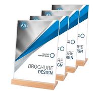 SWAWIS 4 Unidades Expositor Metacrilato Transparente A5 Soporte Menú Soporte Cartel A5 Acrílico con Base de Madera, Porta Carteles y Porta Menús para Cafés Restaurantes Hoteles