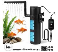 SWAWIS 5 in 1 Filtro de Acuario 1200L/H con 8W Lámpara UV y Temporizado, con Barra de Ducha, para Filtración Aireación Esterilización, Apto para Acuarios de 120 a 400L(18W)