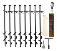 SWAWIS 8 Piezas Anclaje De Suelo Anclaje De Suelo para TrampolíN 40cm Anclaje De Suelo Atornillable De Acero con Adaptador para Taladro De Suelo, Llave, Bolsa De Almacenamiento