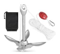 SWAWIS Ancla Kayak Ancla Barco 1,5 kg Accesorio para Barcos Ancla Plegable Sup con 20M de Cuerda de Ancla, Boya y Bolsa de Almacenamiento para Kayaks, Canoas y Motos Acuáticas
