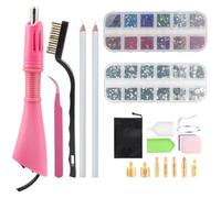 SWAWIS Aplicador Hotfix Strass, 2 cajas de colores mezclados, gemas redondas de cristal, aplicador de estrás, set de aplicador con 7 puntas aplicadoras, herramienta aplicadora de diamantes, rosado