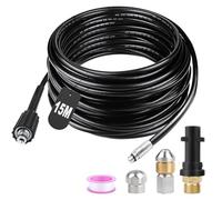 SWAWIS Manguera Limpieza Tuberías 15M 180 Bar Manguera Hidrolimpiadora Manguera Desatascador Tuberias a Presion con Boquillas Rígidas + Giratorias, Adaptador para Kärcher K2 K3 K4 K5 K6 K7