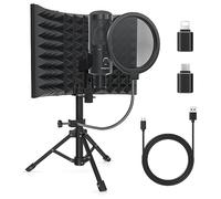 SwaykTech Escudo de Aislamiento de Micrófono de Grabación de Estudio Con Filtro Pop y Soporte de Trípode de Metal Para PC, Portátil, Smartphone - Para Música y Estudio