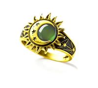 SWBRJ Anillo vintage chapado en oro de 18 quilates, joyería bohemia con diseño de sol, luna y estrella, piedra preciosa natural, forma redonda para mujer, One Size, Plata de ley, Sin piedra preciosa