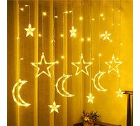 SWBSLL - Guirnalda de luces LED Ramadán, estrella y luna, 3,5 m, estrellas Luna cortina luminosa, decoración Ramadán para ventana, jardín y boda. (Luz blanca cálida)