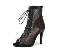 SWDZM Botas de Baile Latino Mujer Zapatos Punta Abierta Botines de Baile con Tacón Alto Salsa y Bachata de Salon,Negro,Tacón 9.5cm,Suela de Goma,41 EU