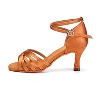 SWDZM Mujer Zapatos de Baile/Estándar de Zapatos de Baile Latino Satén Ballroom,Heel-7CM,Model-EM213 Marrón 37 EU