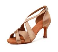 SWDZM Mujeres Zapatos de Baile Latino Suave Vendido Rendimiento Estándar Cha Cha Salsa Zapatos Baile,Talón-7.5cm,Beige,EU 37