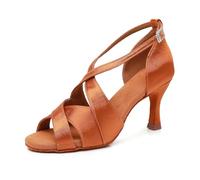 SWDZM Mujeres Zapatos de Baile Latino Suave Vendido Rendimiento Estándar Cha Cha Salsa Zapatos Baile,Talón-7.5cm,Marrón,EU 41