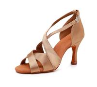 SWDZM Mujeres Zapatos de Baile Latino Suave Vendido Rendimiento Estándar Cha Cha Salsa Zapatos Baile,Talón-8.5cm,Beige,EU 41