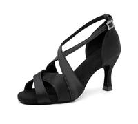 SWDZM Mujeres Zapatos de Baile Latino Suave Vendido Rendimiento Estándar Cha Cha Salsa Zapatos Baile,Talón-7.5cm,Negro,EU 39