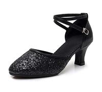 SWDZM Zapatos Baile Latino Mujer Cerrados Lentejuelas Salsa Profesionales Ballroom Pratice,Negro,EU 38