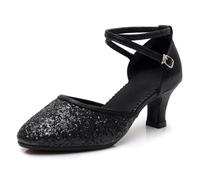SWDZM Zapatos Baile Latino Mujer Cerrados Lentejuelas | Tejido con lentejuelas,Tacón 5,5cm,suela de goma antideslizante,ideal para bailar sobre suelos de madera y para el uso diario