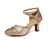 SWDZM Zapatos Baile Mujer Purpurina Punta Cerrada Tango,Oro Rosa,EU 37