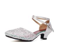 SWDZM Zapatos de Baile de Salón de Mujeres Zapatos de Baile de Salsa Latina de Rendimiento,Talón-3.5cm,Plateado,EU 38.5