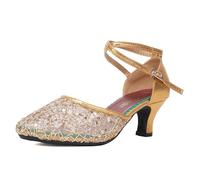 SWDZM Zapatos de Baile de Salón de Mujeres Zapatos de Baile de Salsa Latina de Rendimiento,Talón-5.5cm,Oro,EU 40